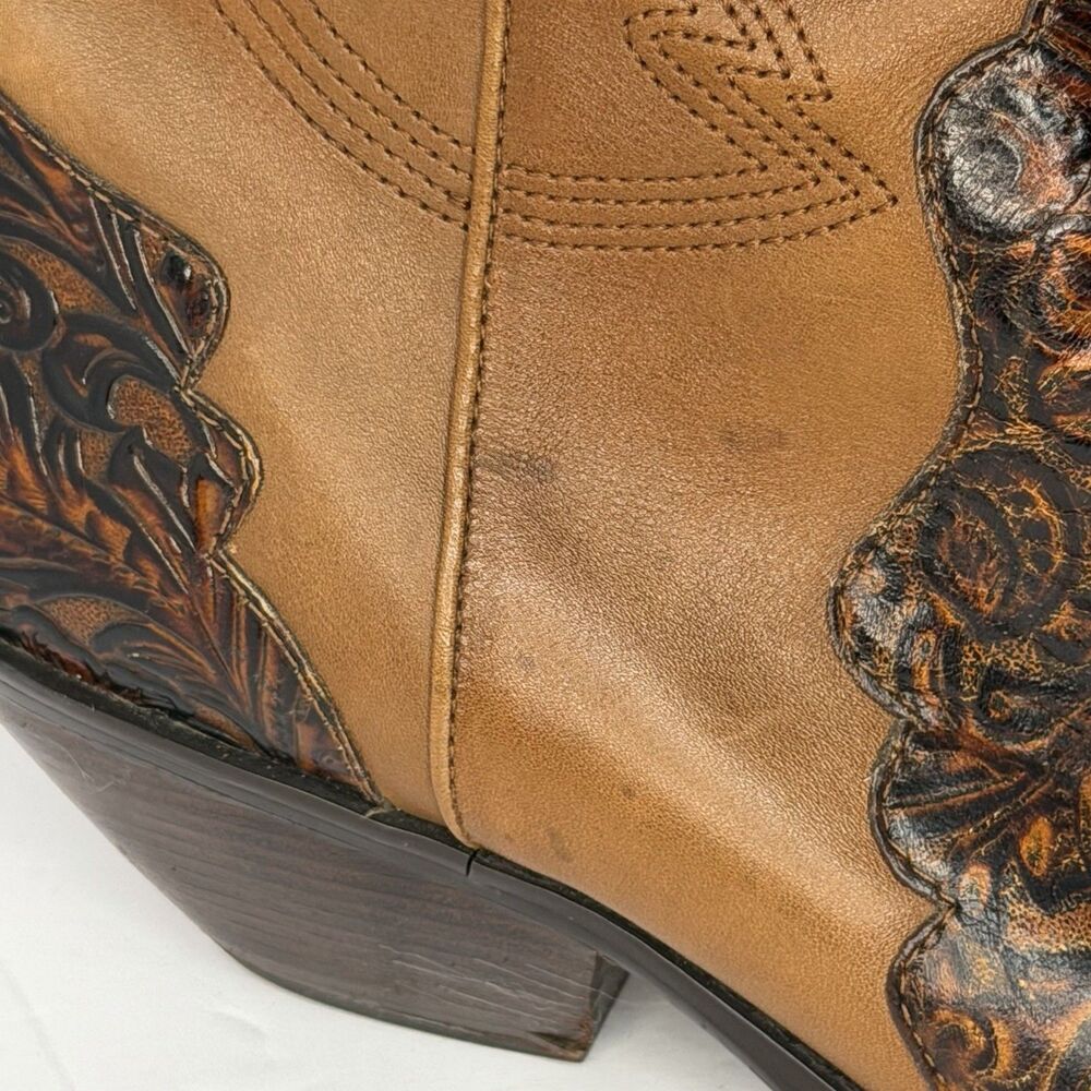 Coldwater Creek Women's 8.5 M Leather Western Boots Tooled Floral Brown Zip - Picture 15 of 16